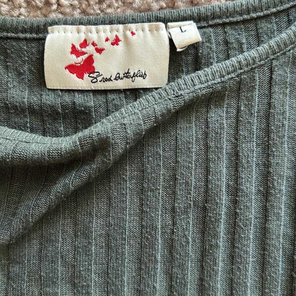 Elegant Ribbed Long Sleeve Top - Forest Green - Picture 2 of 2